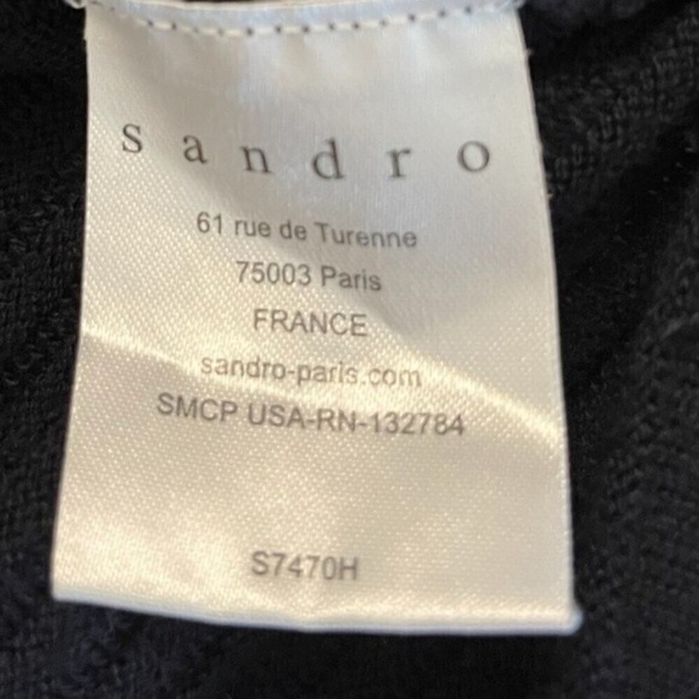 Sandro Paris Wool Sweater Ribbed Navy Black Leather Sleeves Womens Size Small - Picture 8 of 9